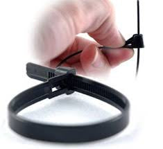 10" 50lb Black Trigger Releasable Cable Ties 100/bag Part #RT10-50-0C-.30