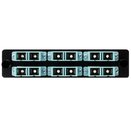 HellermannTyton VFAP6DMMQSCZ Fiber Adapter Panel Preloaded with 6 Duplex SC MM, Aqua, 1/pkg