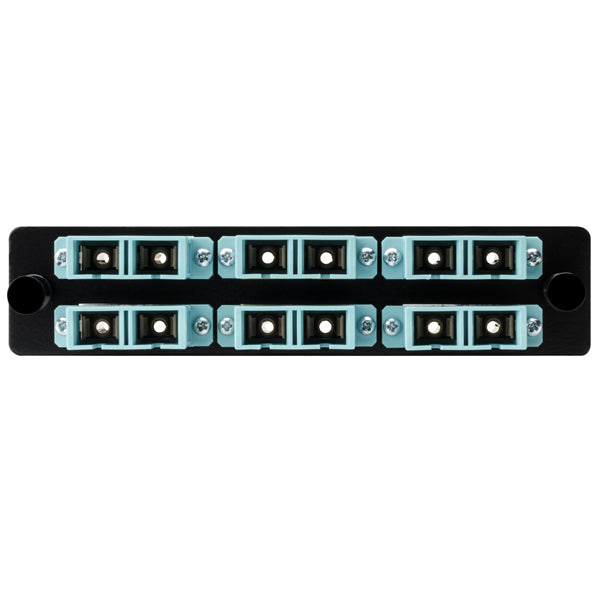 HellermannTyton VFAP6DMMQSCZ Fiber Adapter Panel Preloaded with 6 Duplex SC MM, Aqua, 1/pkg