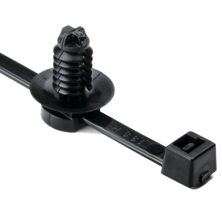 2-Piece Cable Tie/Fir Tree Mount, 8.0"L, 0.26 - 0.28" Mounting Hole Diameter, PA66HS, Black, 500/pkg