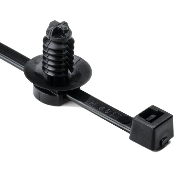 2-Piece Cable Tie/Fir Tree Mount, 8.0"L, 0.26 - 0.28" Mounting Hole Diameter, PA66HS, Black, 500/pkg